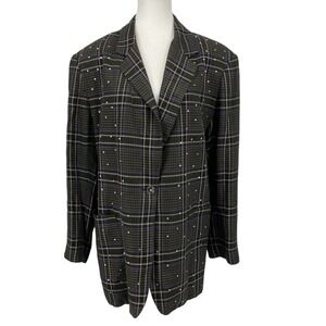 Vintage Cedars Blazer Plaid Rhinestone Black Purple Jacket Large